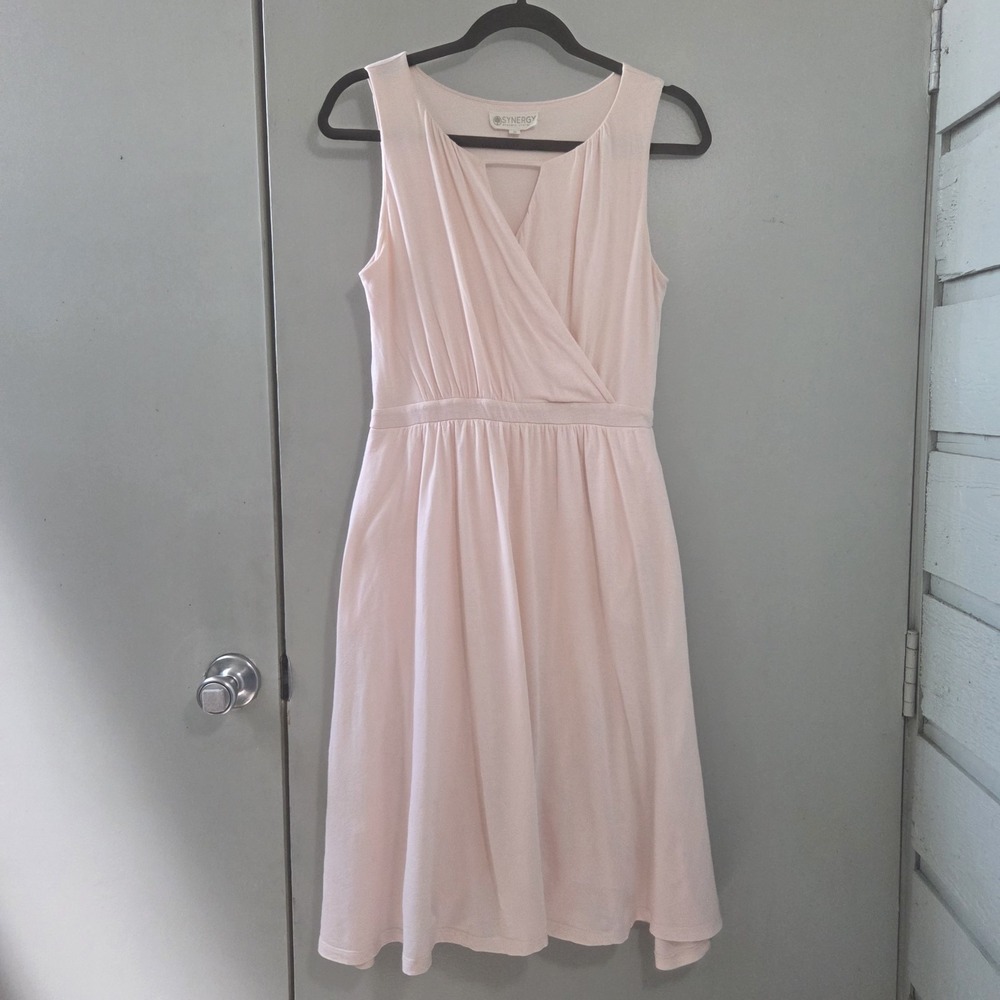 Synergy S Organic Cotton Jersey Dress Blush Pink Surplice Lined Romantic Midi